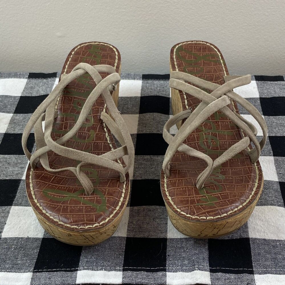 Sam Edelman Tan Strap Thong Wedge Sandals Women’s Size 8
